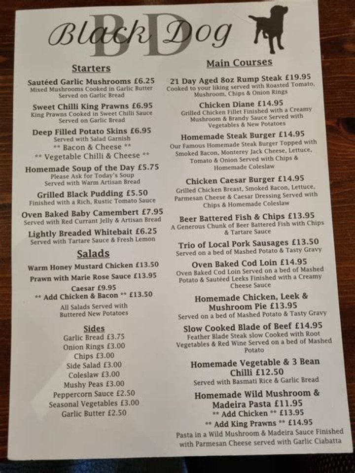Discovering The Charm Of The Black Dog Pub Menu